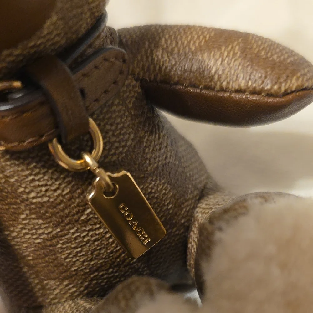 Coach Brown Teddy Bear Keychain with Gold Charm - Picture 4 of 5